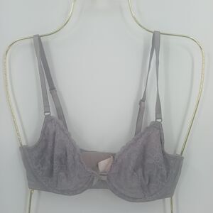Victoria's Secret Lace Unlined Bra Women's 36B Gray Sheer Coquette Minimalist